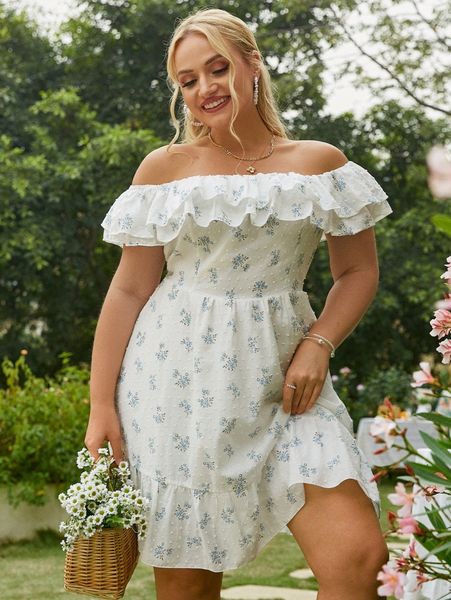 simplee plus off shoulder layered ruffle detail floral print swiss dot dress s4i8#, Black
simplee plus off shoulder layered ruffle detail floral print swiss dot dress s4i8#, Black