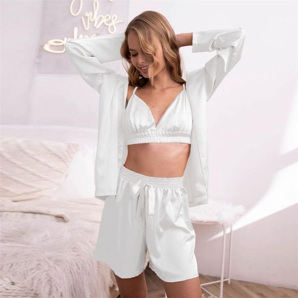 hiloc loose long sleeve robe sets and shorts female 3 piece set women pajama solid home suit bow sleepwear 220329, Black;red
hiloc loose long sleeve robe sets and shorts female 3 piece set women pajama solid home suit bow sleepwear 220329, Black;red