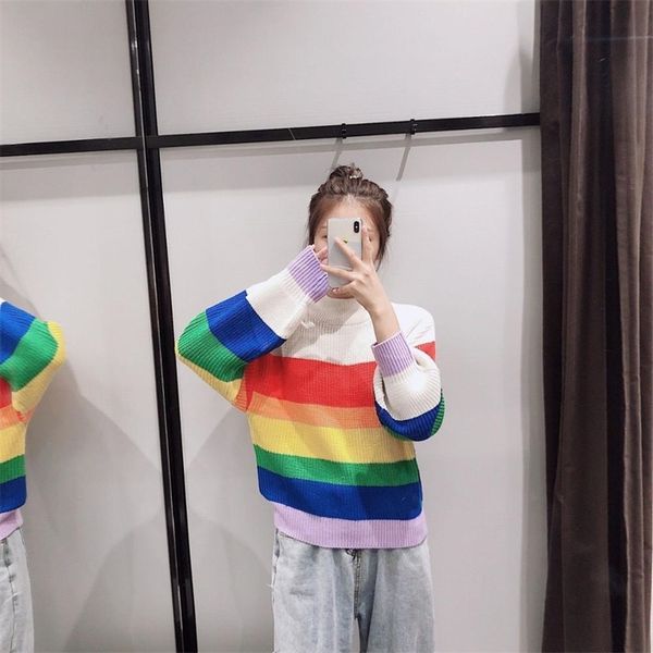 vintage sweater women rainbow stripe long sleeve o-neck women's sweater casual knitted pullovers female jumpers women lj201114, White;black
vintage sweater women rainbow stripe long sleeve o-neck women's sweater casual knitted pullovers female jumpers women lj201114, White;black