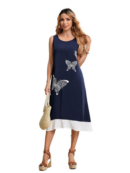 emery rose butterfly print tank dress i8ly#, Black;gray