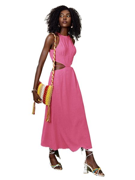 cutout tie back solid dress q5nu#, Black;gray 
cutout tie back solid dress q5nu#, Black;gray