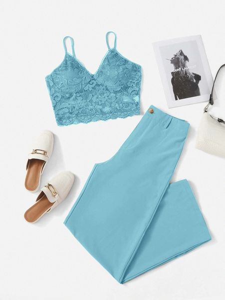 lace cami & pants x3kk#, White
