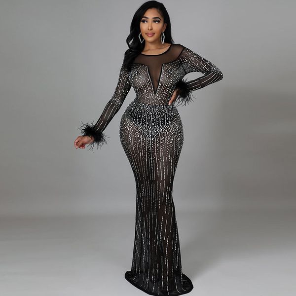 crystal rhinestone party dress women evening mesh see through feathers long sleeve bodycon maxi dress vestidos de fiesta, Black;gray
crystal rhinestone party dress women evening mesh see through feathers long sleeve bodycon maxi dress vestidos de fiesta, Black;gray