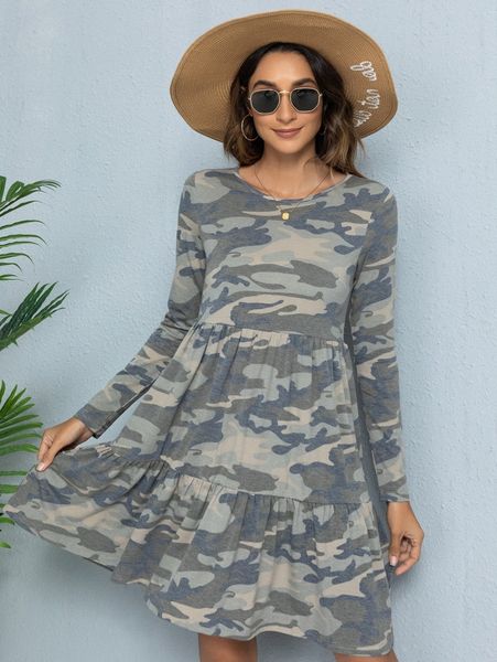 dearcase camo print ruffle hem smock dress 185o#, Black;gray
dearcase camo print ruffle hem smock dress 185o#, Black;gray