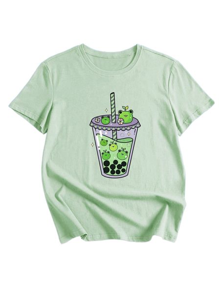romwe x starrifystudio cartoon frog graphic tee 01cl#, White