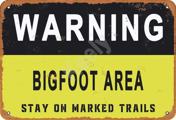 warning bigfoot area stay on marked trails metal vintage tin sign wall decoration 12x8 inches for cafe coffee bars restaurants pubs
warning bigfoot area stay on marked trails metal vintage tin sign wall decoration 12x8 inches for cafe coffee bars restaurants pubs