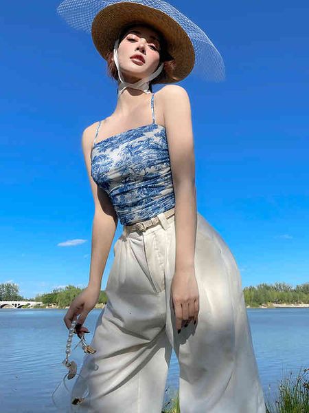 women's tanks & camis vintage blue and white porcelain angel pattern in spring summer, easy to wear pleated slim sling op56
women's tanks & camis vintage blue and white porcelain angel pattern in spring summer, easy to wear pleated slim sling op56