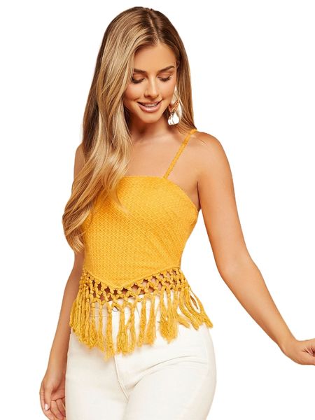 tassel hem hollow out lace cami m5iz#, White