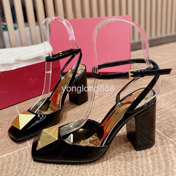 sandals high end quality early spring thick heel square head big rivet high-heeled sandals baotou single shoes patent leather women's, Black
sandals high end quality early spring thick heel square head big rivet high-heeled sandals baotou single shoes patent leather women's, Black