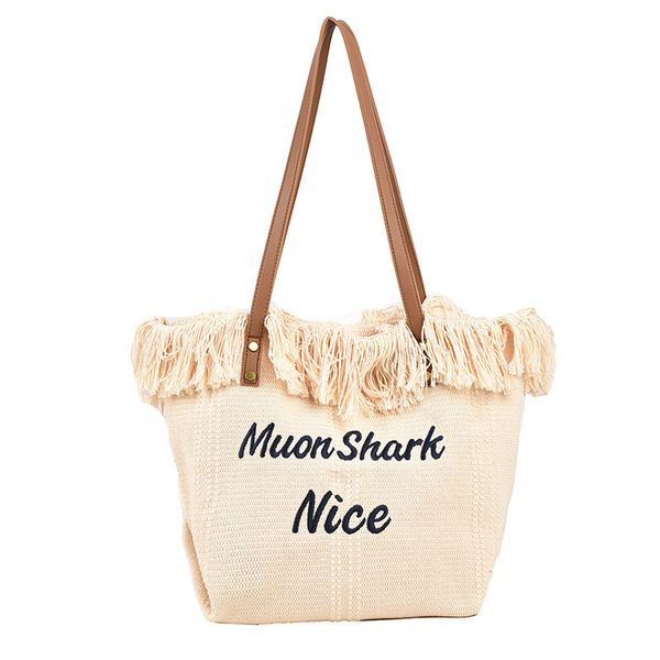 designer tote bag 3 colors vacation tassel canvas large capacity letter one shoulder shopping bag with sea theme
designer tote bag 3 colors vacation tassel canvas large capacity letter one shoulder shopping bag with sea theme