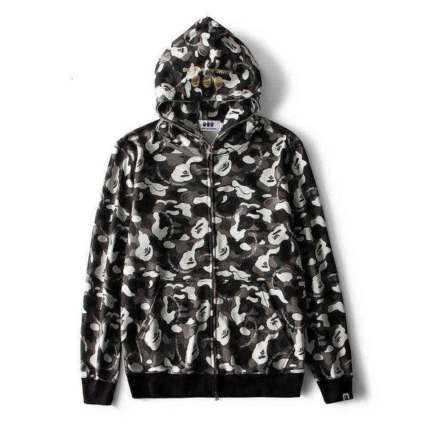 men's autumn hip hop fashion camouflage monkey print cardigan loose hooded sweater, Black
men's autumn hip hop fashion camouflage monkey print cardigan loose hooded sweater, Black