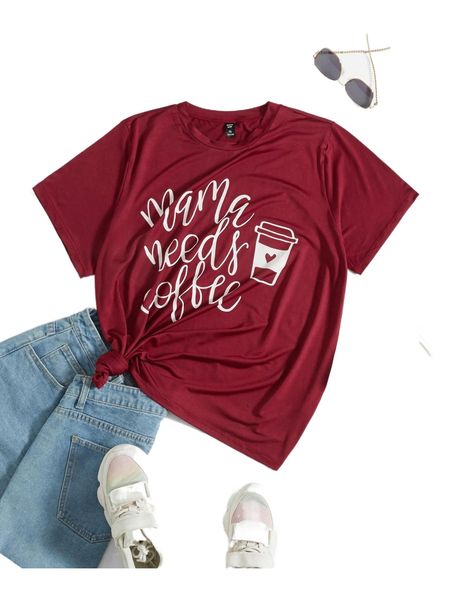 plus coffee & slogan graphic tee w1vv#, Black