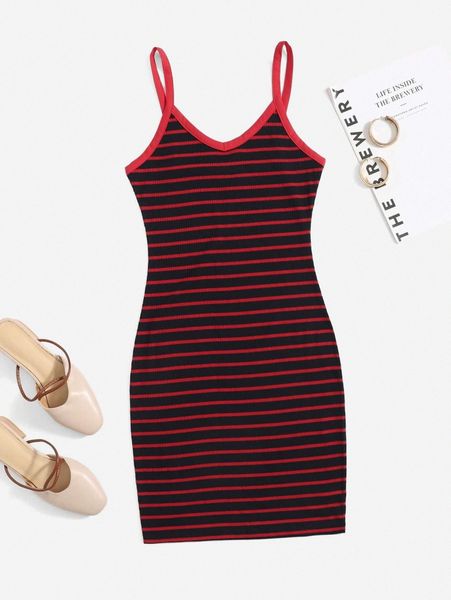 striped rib-knit bodycon dress i75s#, Black;gray