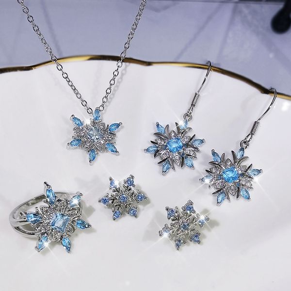 2022 new classic snowflake designer pendant necklaces earrings rings luxury jewelry with shining blue crystal stone for women christmas gift, Silver
2022 new classic snowflake designer pendant necklaces earrings rings luxury jewelry with shining blue crystal stone for women christmas gift, Silver