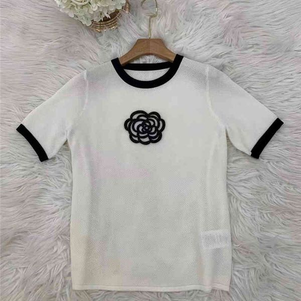 women's knits tees grandma xiang's elegant fashion aging temperament tiansi thin camellia round neck short sleeved sweater women, White
women's knits tees grandma xiang's elegant fashion aging temperament tiansi thin camellia round neck short sleeved sweater women, White