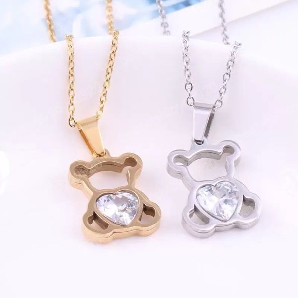 korean style simple design hollowed bear pendant necklace with white gemstone, Silver
korean style simple design hollowed bear pendant necklace with white gemstone, Silver
