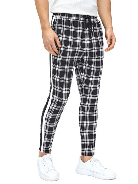 men plaid print side striped pants m9la#, Black
men plaid print side striped pants m9la#, Black