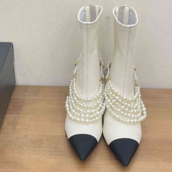 boots high heeled boots autumn winter pointed color matching pearl short women's thin heel medium tube elastic martin, Black
boots high heeled boots autumn winter pointed color matching pearl short women's thin heel medium tube elastic martin, Black
