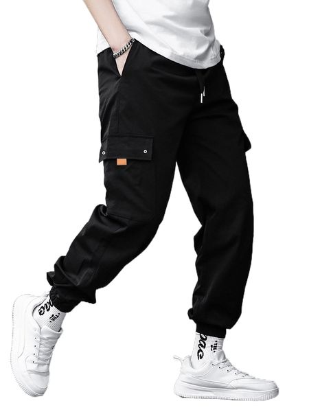 men flap pocket cargo pants o9nr#, Black