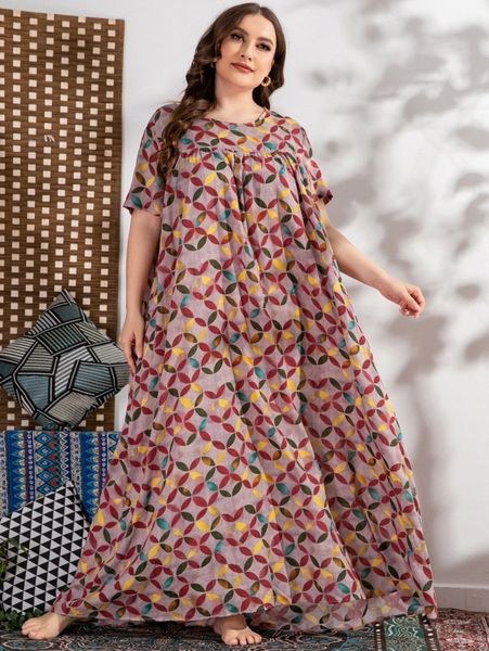 plus all over print maxi dress s3dj#, Black