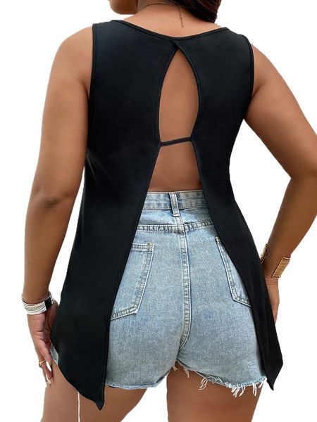 plus backless solid tank v3ys#, Black
plus backless solid tank v3ys#, Black