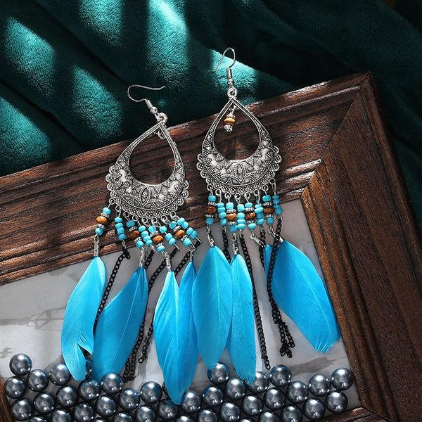 s2879 bohemian fashion jewelry feather earrings for women vintage colorful beaded feather tassels dangle earrings, Silver
s2879 bohemian fashion jewelry feather earrings for women vintage colorful beaded feather tassels dangle earrings, Silver