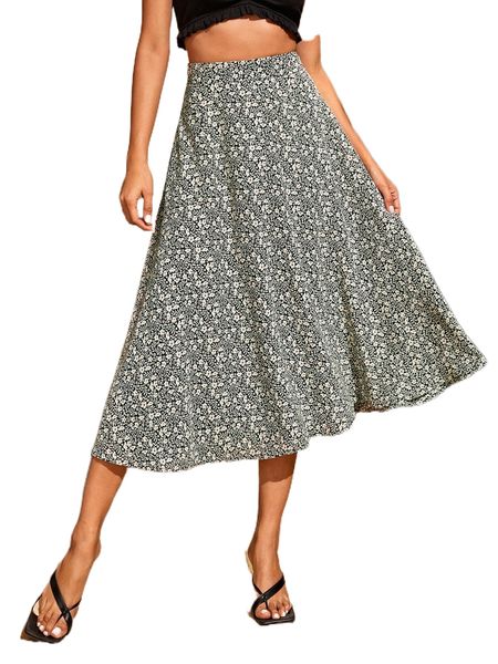 high waist ditsy floral skirt d6zr#, Black 
high waist ditsy floral skirt d6zr#, Black