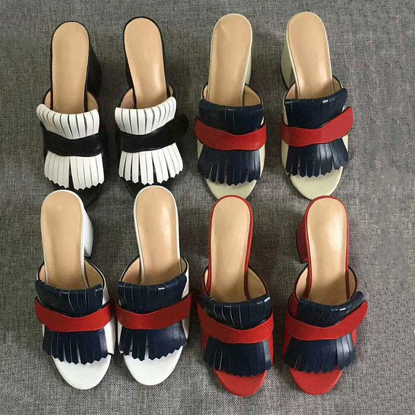 2022 luxury designer slippers for women high heel platform sandals with fringe two tone suede and leather vintage mid heels, Black
2022 luxury designer slippers for women high heel platform sandals with fringe two tone suede and leather vintage mid heels, Black