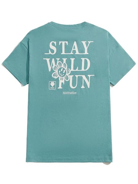 men cartoon and slogan print drop shoulder tee 204u#, White;black