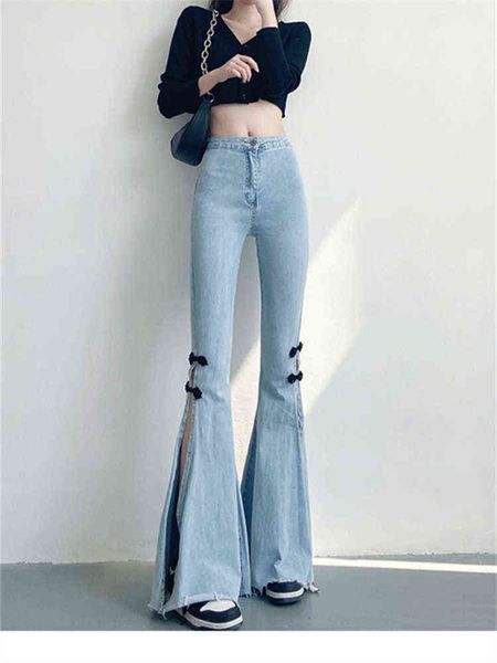 blue high waist elastic split bowknot jeans women's spring summer simple tall thin slim fit mopping flared denim trousers female t22072
blue high waist elastic split bowknot jeans women's spring summer simple tall thin slim fit mopping flared denim trousers female t22072