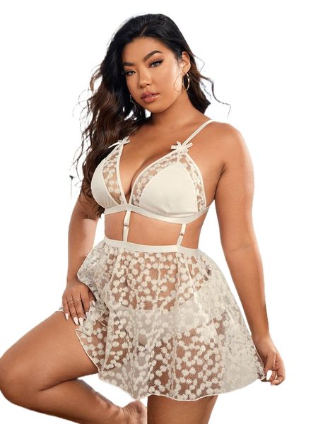 plus floral embroidery bow front cut out slips & thong without liner n8in#, Black;white
plus floral embroidery bow front cut out slips & thong without liner n8in#, Black;white
