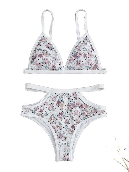 floral print cut-out bikini swimsuit h6su#, White;black
floral print cut-out bikini swimsuit h6su#, White;black