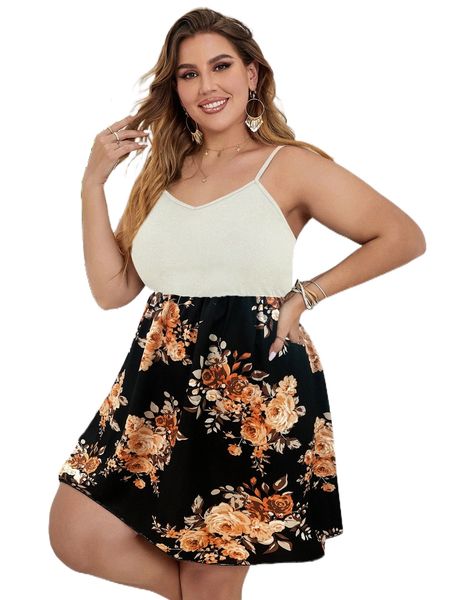 plus floral print cami dress 12sh#, Black
plus floral print cami dress 12sh#, Black