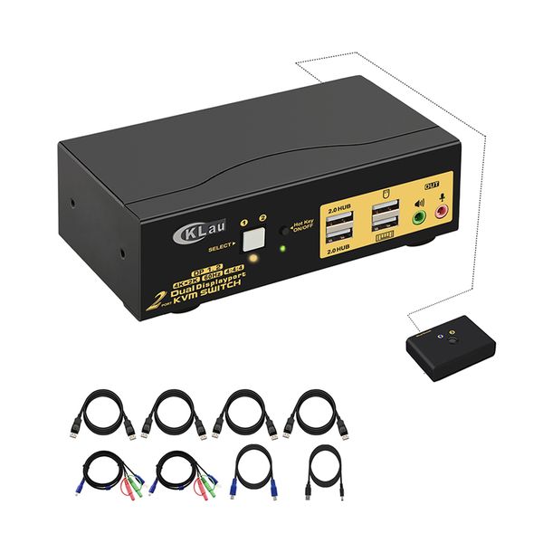 cklau 2 port dual monitor displayport kvm switch, dp kvm switch with audio, usb 2.0 hub and cables support ey switching resolution up to 409
cklau 2 port dual monitor displayport kvm switch, dp kvm switch with audio, usb 2.0 hub and cables support ey switching resolution up to 409