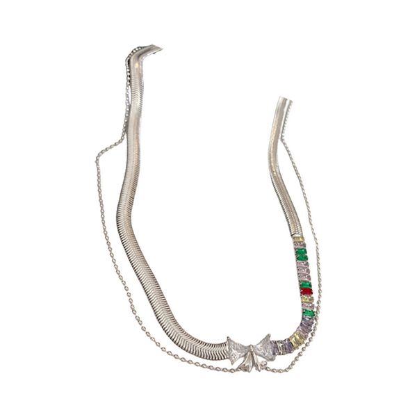color diamond inlaid zircon bow multi-layer splicing necklace fashion niche design sense clavicle chain sweet cool style necklace, Silver
color diamond inlaid zircon bow multi-layer splicing necklace fashion niche design sense clavicle chain sweet cool style necklace, Silver