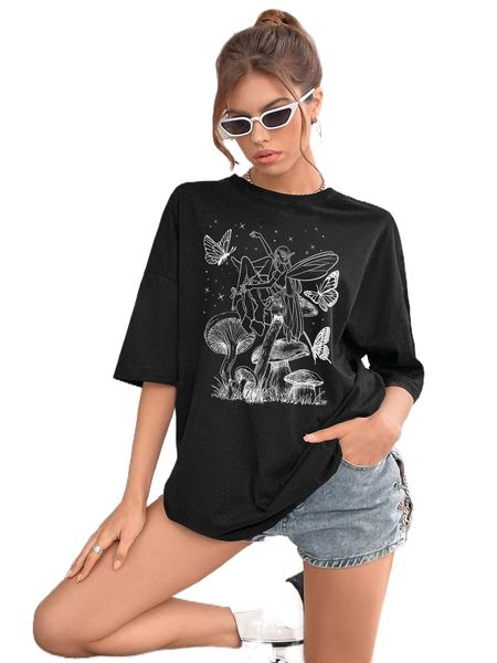 mushroom and butterfly print drop shoulder tee i6te#, White
mushroom and butterfly print drop shoulder tee i6te#, White