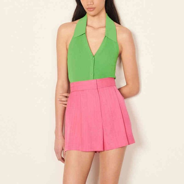 women's t-shirt summer women green halter-neck lapel collar v-neck backless ribbed knitted franch pairs fashion pajk, White
women's t-shirt summer women green halter-neck lapel collar v-neck backless ribbed knitted franch pairs fashion pajk, White
