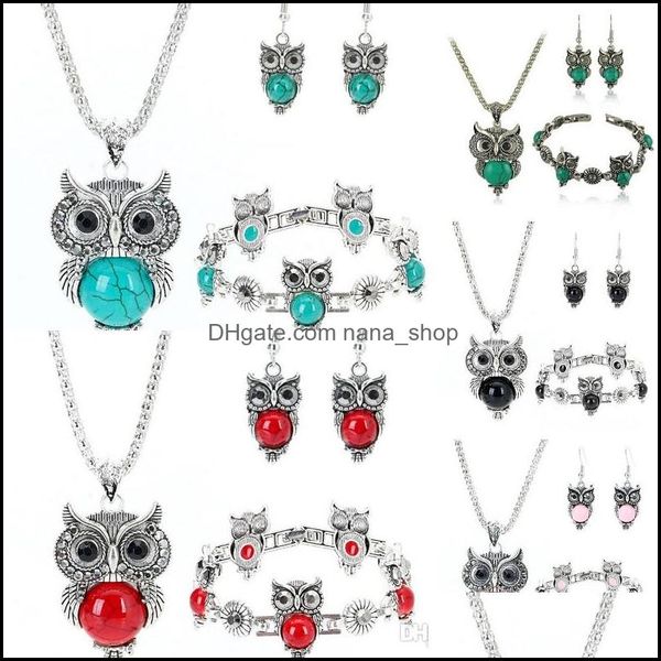 fashion 10pcs/lot classical owl turquoise jewelry sets 3 piece set vintage bohemia style bracelet pendant necklace earring natural stone dro, Silver
fashion 10pcs/lot classical owl turquoise jewelry sets 3 piece set vintage bohemia style bracelet pendant necklace earring natural stone dro, Silver