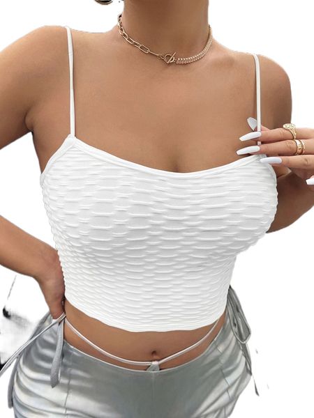 solid textured crop cami 09lp#, White