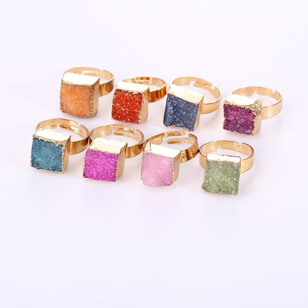 natural crystal druzy stone adjustable square shape rings for women men party club decor gold plated fashion jewelry, Golden;silver
natural crystal druzy stone adjustable square shape rings for women men party club decor gold plated fashion jewelry, Golden;silver