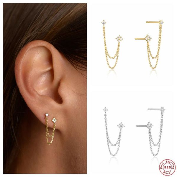 stud designer earrings for women 925 sterling silver four zircons flower double studs chain tassel piercing earring, Golden;silver
stud designer earrings for women 925 sterling silver four zircons flower double studs chain tassel piercing earring, Golden;silver