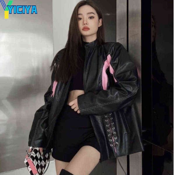 yiciya bomber woman varsity jacket pu black racing leather jacket 2022 summer bombers american baseball jacket college coat met l220728
yiciya bomber woman varsity jacket pu black racing leather jacket 2022 summer bombers american baseball jacket college coat met l220728