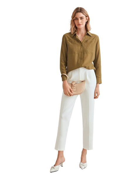 motf premium linen straight fit blouse t0tk#, White 
motf premium linen straight fit blouse t0tk#, White