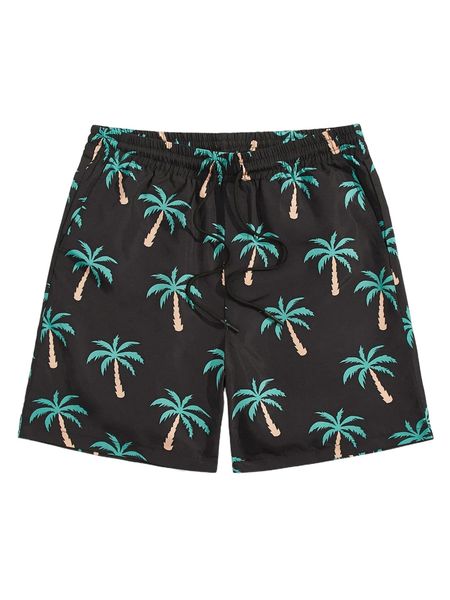 men tropical print drawstring waist shorts e1rs#, White;black 
men tropical print drawstring waist shorts e1rs#, White;black