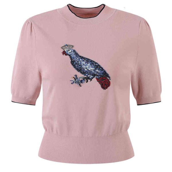 women's sweaters french embroidery round neck short sleeve summer fashionable slim fit color matching bird diamond studded sweater dem5, White;black
women's sweaters french embroidery round neck short sleeve summer fashionable slim fit color matching bird diamond studded sweater dem5, White;black