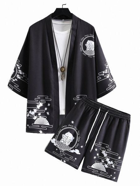 men random cartoon graphic kimono & drawstring waist shorts without tee z5ie#, Gray
men random cartoon graphic kimono & drawstring waist shorts without tee z5ie#, Gray