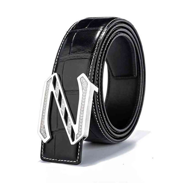 men's diamond studded steel original crocodile double-sided head leather smooth buckle belt, Black;brown
men's diamond studded steel original crocodile double-sided head leather smooth buckle belt, Black;brown