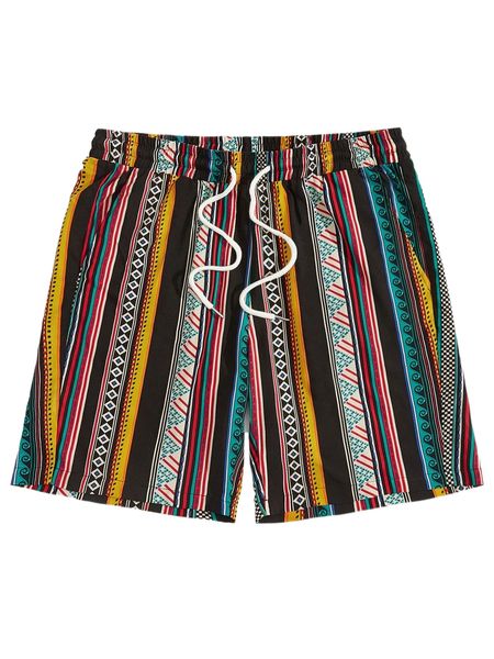 men striped & geo print drawstring waist shorts 018h#, White;black
men striped & geo print drawstring waist shorts 018h#, White;black