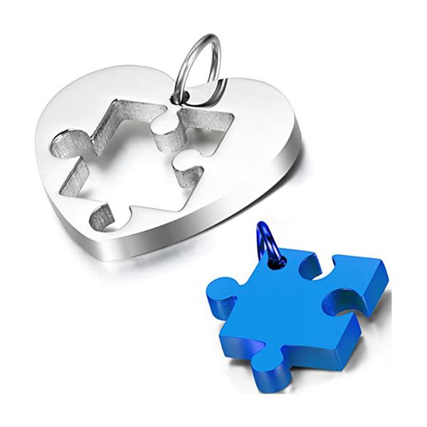 stainless steel couples love heart puzzle pendant necklace for valentine's day,chain included, with gift bag package, Silver 
stainless steel couples love heart puzzle pendant necklace for valentine's day,chain included, with gift bag package, Silver