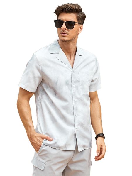 men tie dye lapel neck shirt b76y#, White;black